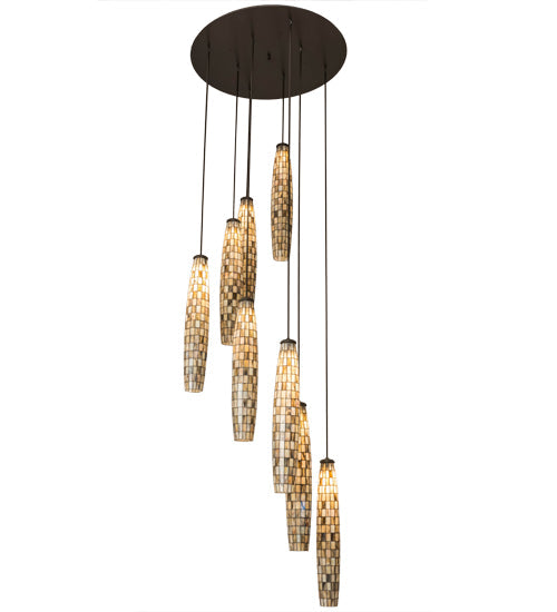 Meyda Lighting Checkers 48" 8-Light Timeless Bronze Cascading Pendant Light With Beige Shade Glass