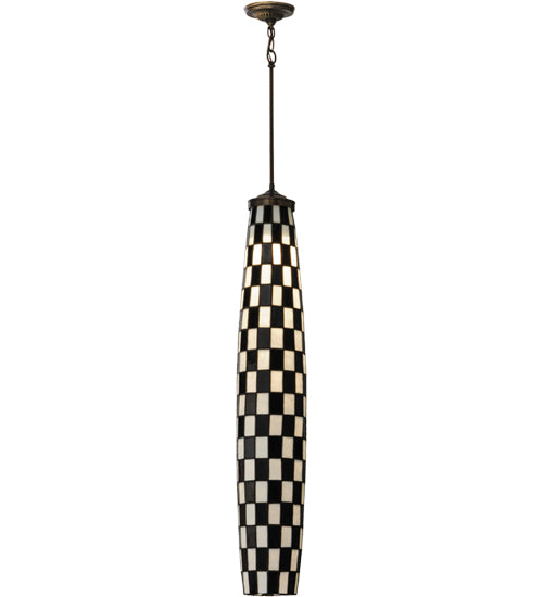 Meyda Lighting Checkers 7" Mahogany Bronze Pendant Light With Black & White Shade Glass