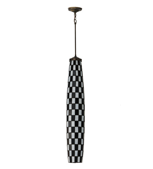 Meyda Lighting Checkers 7" Mahogany Bronze Pendant Light With Black & White Shade Glass