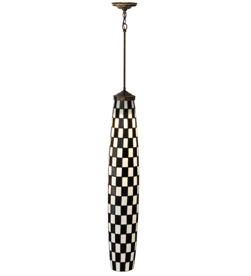 Meyda Lighting Checkers 7" Mahogany Bronze Pendant Light With Black & White Shade Glass
