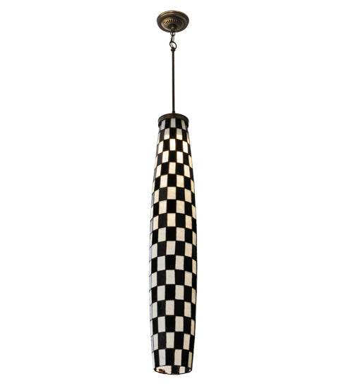 Meyda Lighting Checkers 7" Mahogany Bronze Pendant Light With Black & White Shade Glass