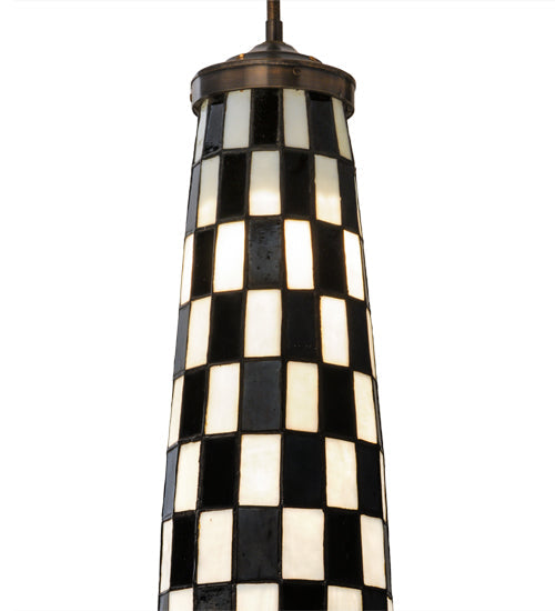 Meyda Lighting Checkers 7" Mahogany Bronze Pendant Light With Black & White Shade Glass