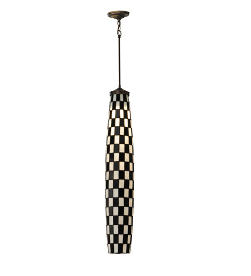 Meyda Lighting Checkers 7" Mahogany Bronze Pendant Light With Black & White Shade Glass
