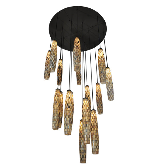 Meyda Lighting Checkers 72" 16-Light Timeless Bronze Cascading Pendant Light With Multi-Colored Shade Glass