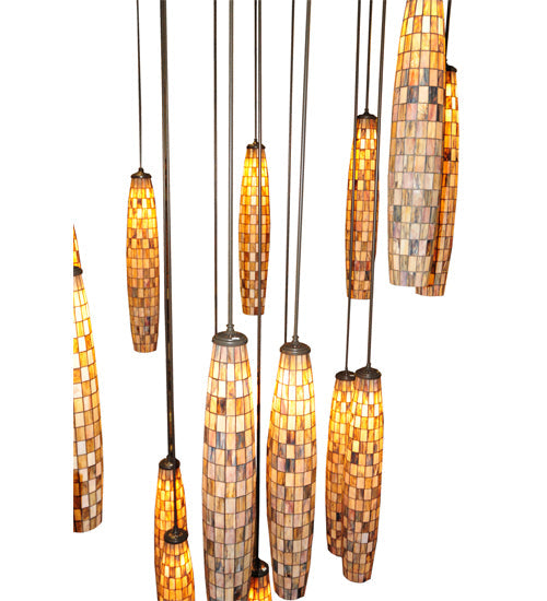 Meyda Lighting Checkers 72" 16-Light Timeless Bronze Cascading Pendant Light With Multi-Colored Shade Glass