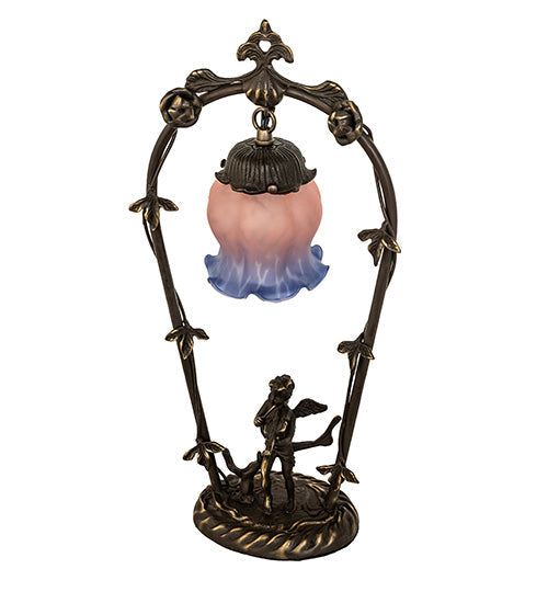 Meyda Lighting Cherub With Violin 19" Mahogany Bronze Mini Table Lamp With Pink and Blue Shade Glass