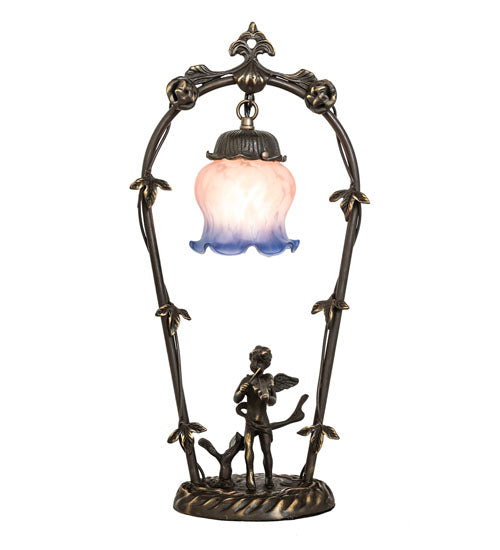 Meyda Lighting Cherub With Violin 19" Mahogany Bronze Mini Table Lamp With Pink and Blue Shade Glass