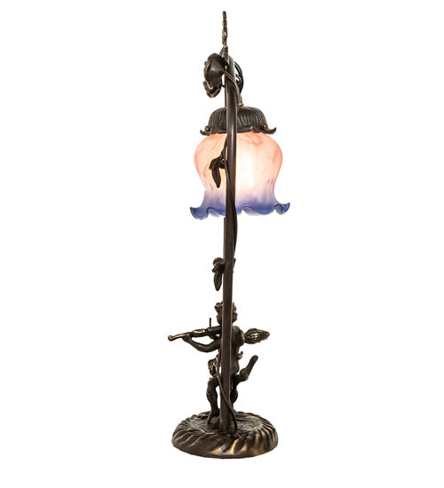 Meyda Lighting Cherub With Violin 19" Mahogany Bronze Mini Table Lamp With Pink and Blue Shade Glass