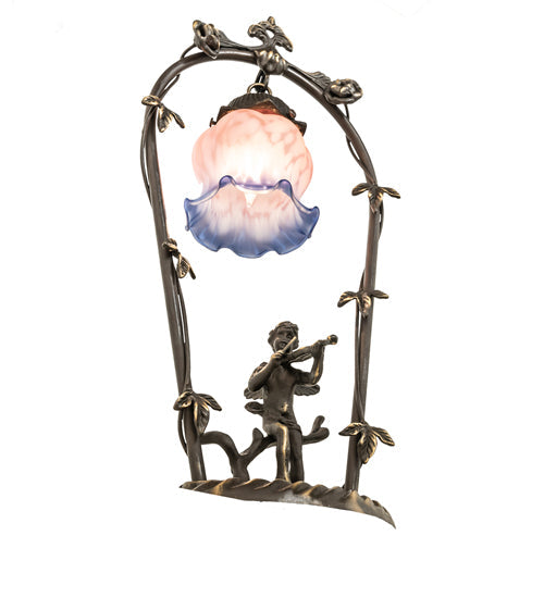 Meyda Lighting Cherub With Violin 19" Mahogany Bronze Mini Table Lamp With Pink and Blue Shade Glass