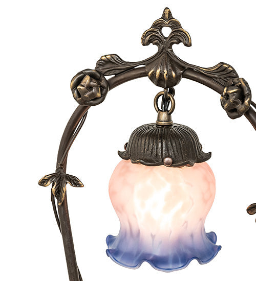 Meyda Lighting Cherub With Violin 19" Mahogany Bronze Mini Table Lamp With Pink and Blue Shade Glass