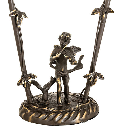 Meyda Lighting Cherub With Violin 19" Mahogany Bronze Mini Table Lamp With Pink and Blue Shade Glass