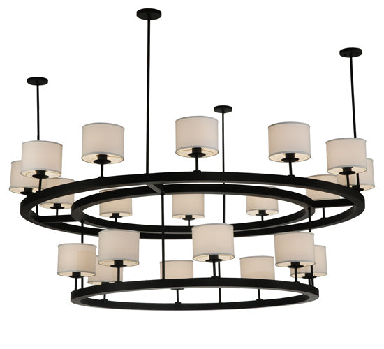 Meyda Lighting Chestnut Hill 81" 20-Light 2-Tier Matte Black Semi-flush Mount Ceiling Light With White Shade