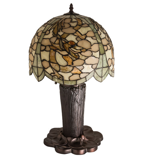 Meyda Lighting Chinese Dragon 25" 3-Light Mahogany Bronze Table Lamp With Multi-Colored Shade Glass
