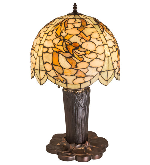 Meyda Lighting Chinese Dragon 25" 3-Light Mahogany Bronze Table Lamp With Multi-Colored Shade Glass