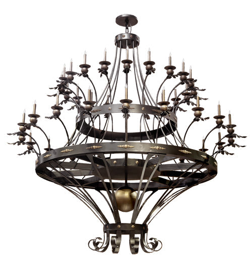 Meyda Lighting Chloe 112" 40-Light Antique Copper & Oil Rubbed Bronze Chandelier With Amber Faux Candlelight