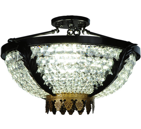 Meyda Lighting Chrisanne 20" 3-Light Mirror Black Flush Mount Light With Crystal Clear Shade Glass