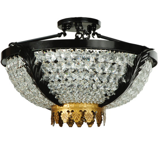 Meyda Lighting Chrisanne 20" 3-Light Mirror Black Flush Mount Light With Crystal Clear Shade Glass