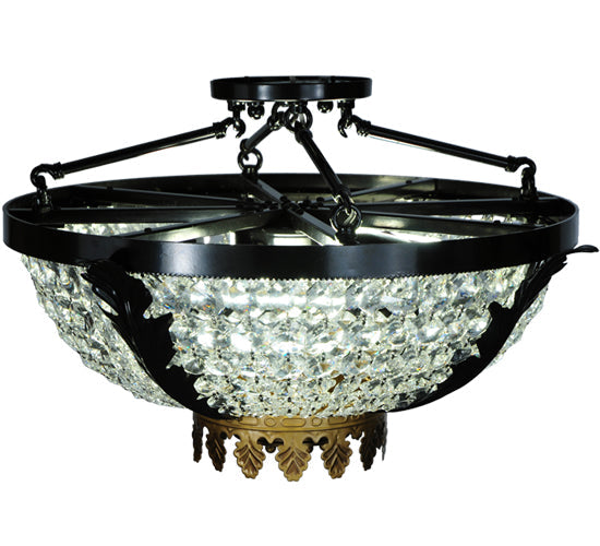Meyda Lighting Chrisanne 20" 3-Light Mirror Black Flush Mount Light With Crystal Clear Shade Glass