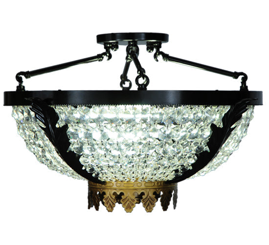 Meyda Lighting Chrisanne 20" 3-Light Mirror Black Flush Mount Light With Crystal Clear Shade Glass