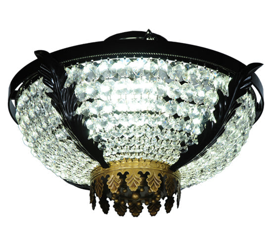 Meyda Lighting Chrisanne 20" 3-Light Mirror Black Flush Mount Light With Crystal Clear Shade Glass