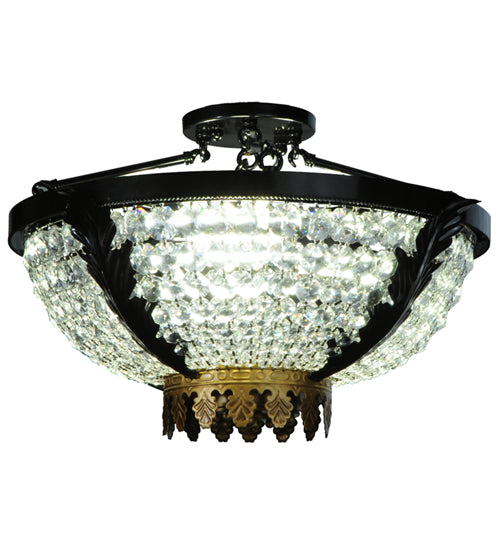 Meyda Lighting Chrisanne 20" 3-Light Mirror Black Flush Mount Light With Crystal Clear Shade Glass