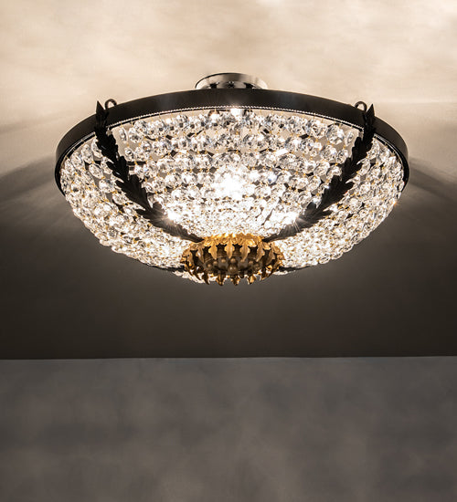 Meyda Lighting Chrisanne 24" 3-Light Mirror Black & Sahara Gold Flush Mount Light With Clear Crystal Shade