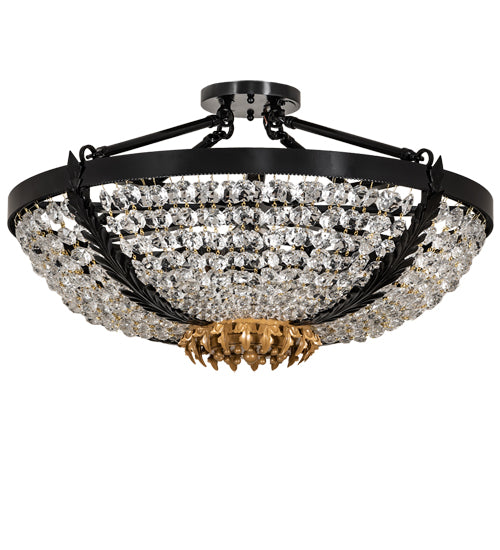 Meyda Lighting Chrisanne 24" 3-Light Mirror Black & Sahara Gold Flush Mount Light With Clear Crystal Shade