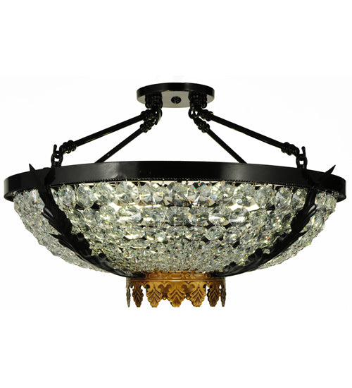 Meyda Lighting Chrisanne 24" 3-Light Mirror Black & Sahara Gold Flush Mount Light With Clear Crystal Shade