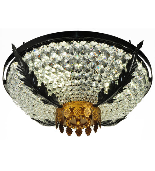 Meyda Lighting Chrisanne 24" 3-Light Mirror Black & Sahara Gold Flush Mount Light With Clear Crystal Shade