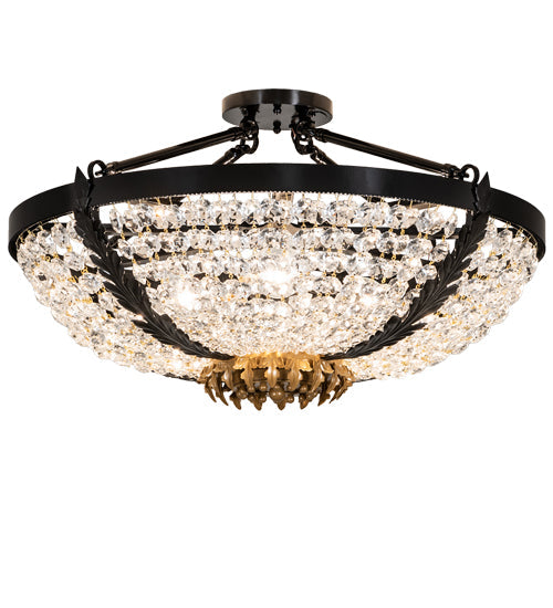 Meyda Lighting Chrisanne 24" 3-Light Mirror Black & Sahara Gold Flush Mount Light With Clear Crystal Shade