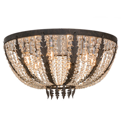 Meyda Lighting Chrisanne 32" 6-Light Chestnut Flush Mount Light With Crystal Shade Glass