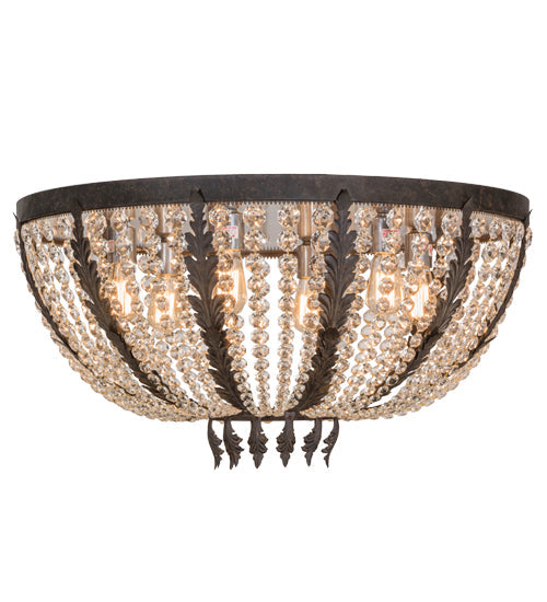 Meyda Lighting Chrisanne 32" 6-Light Chestnut Flush Mount Light With Crystal Shade Glass