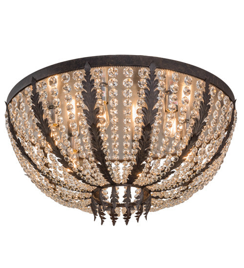 Meyda Lighting Chrisanne 32" 6-Light Chestnut Flush Mount Light With Crystal Shade Glass