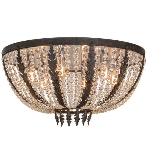 Meyda Lighting Chrisanne 32" 6-Light Chestnut Flush Mount Light With Crystal Shade Glass