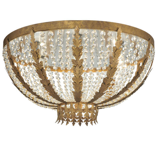 Meyda Lighting Chrisanne 33" 5-Light Pompeii Gold Flush Mount Light With Clear Crystal Beads Shade