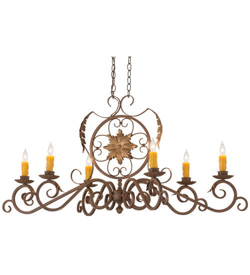 Meyda Lighting Christabel 48" 6-Light Antique Rust & Old Brass Accents Chandelier With Amber Faux Candlelight