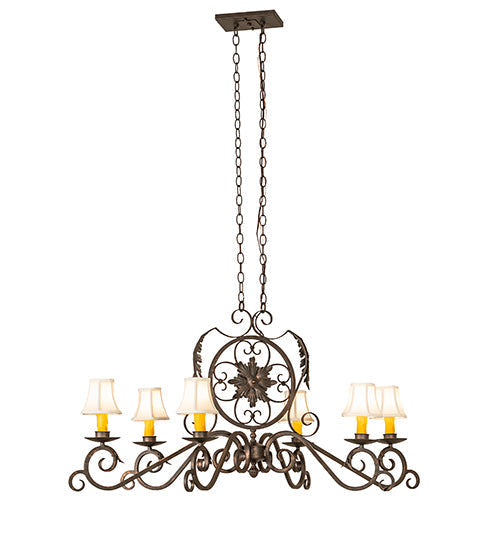 Meyda Lighting Christabel 48" 6-Light Gilded Tobacco Oblong Chandelier With White Linen Shade