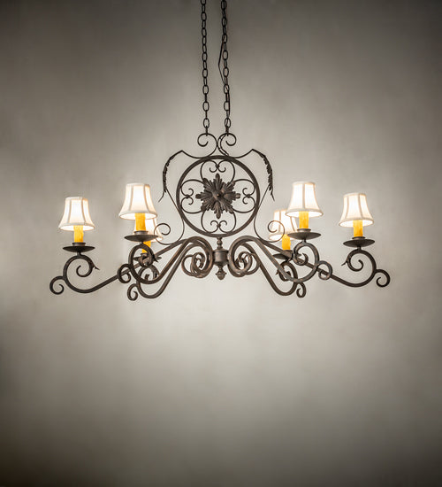 Meyda Lighting Christabel 48" 6-Light Gilded Tobacco Oblong Chandelier With White Linen Shade