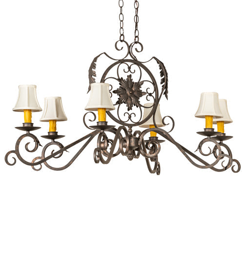 Meyda Lighting Christabel 48" 6-Light Gilded Tobacco Oblong Chandelier With White Linen Shade