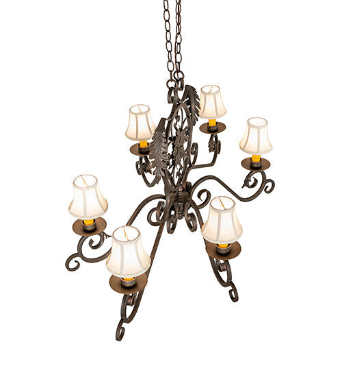 Meyda Lighting Christabel 48" 6-Light Gilded Tobacco Oblong Chandelier With White Linen Shade