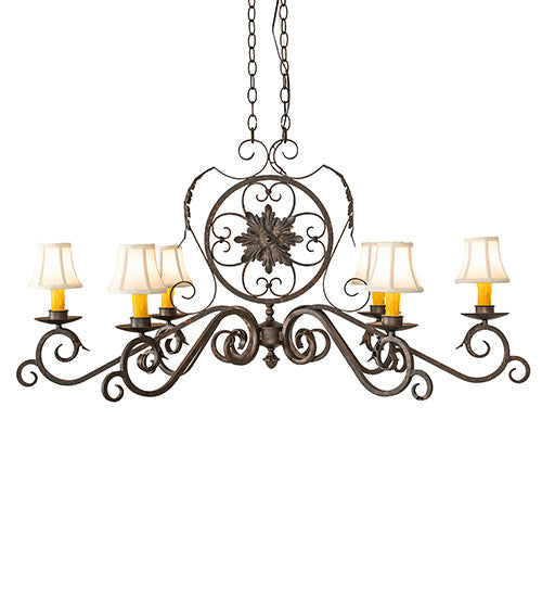 Meyda Lighting Christabel 48" 6-Light Gilded Tobacco Oblong Chandelier With White Linen Shade
