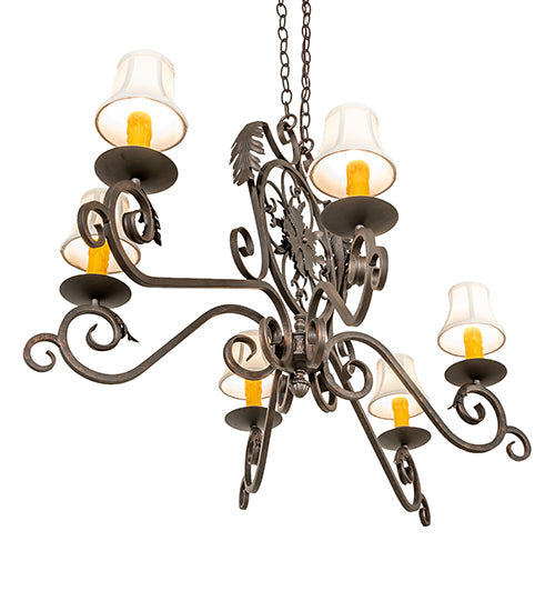 Meyda Lighting Christabel 48" 6-Light Gilded Tobacco Oblong Chandelier With White Linen Shade