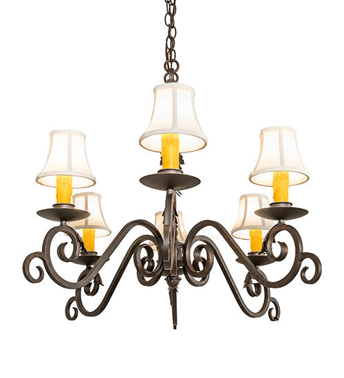 Meyda Lighting Christabel 48" 6-Light Gilded Tobacco Oblong Chandelier With White Linen Shade