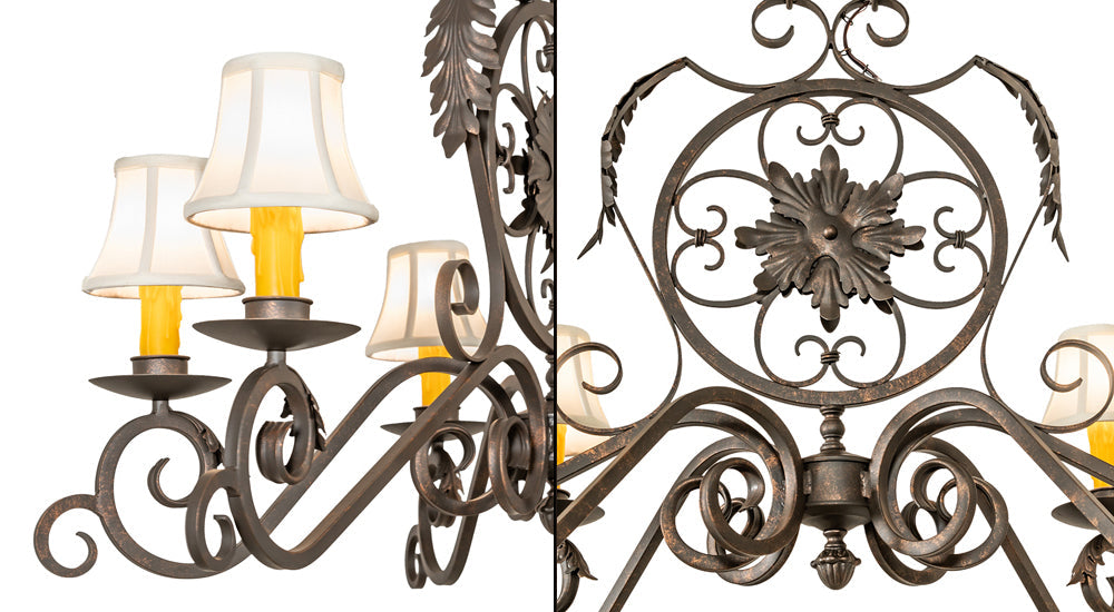 Meyda Lighting Christabel 48" 6-Light Gilded Tobacco Oblong Chandelier With White Linen Shade