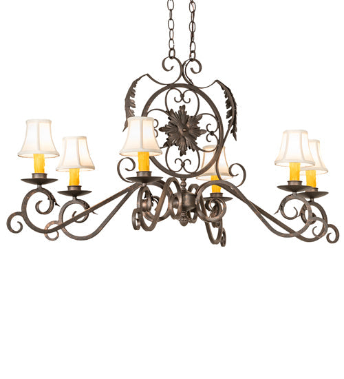 Meyda Lighting Christabel 48" 6-Light Gilded Tobacco Oblong Chandelier With White Linen Shade