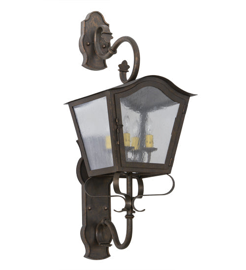 Meyda Lighting Christian 12" 4-Light Gilded Tobacco Lantern Wall Sconce With Clear Seeded Shade Glass