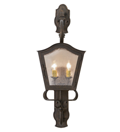 Meyda Lighting Christian 12" 4-Light Gilded Tobacco Lantern Wall Sconce With Clear Seeded Shade Glass