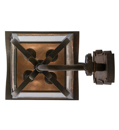 Meyda Lighting Christian 12" 4-Light Gilded Tobacco Lantern Wall Sconce With Clear Seeded Shade Glass