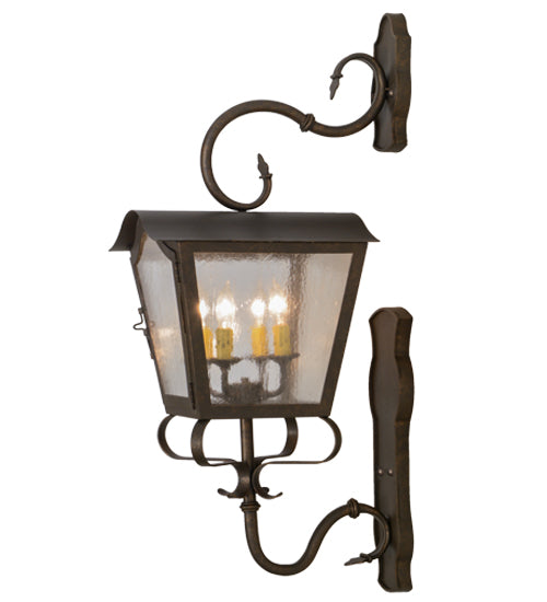 Meyda Lighting Christian 12" 4-Light Gilded Tobacco Lantern Wall Sconce With Clear Seeded Shade Glass