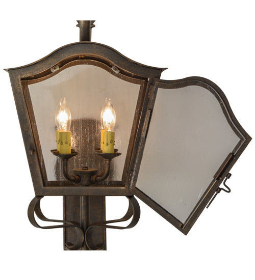 Meyda Lighting Christian 12" 4-Light Gilded Tobacco Lantern Wall Sconce With Clear Seeded Shade Glass